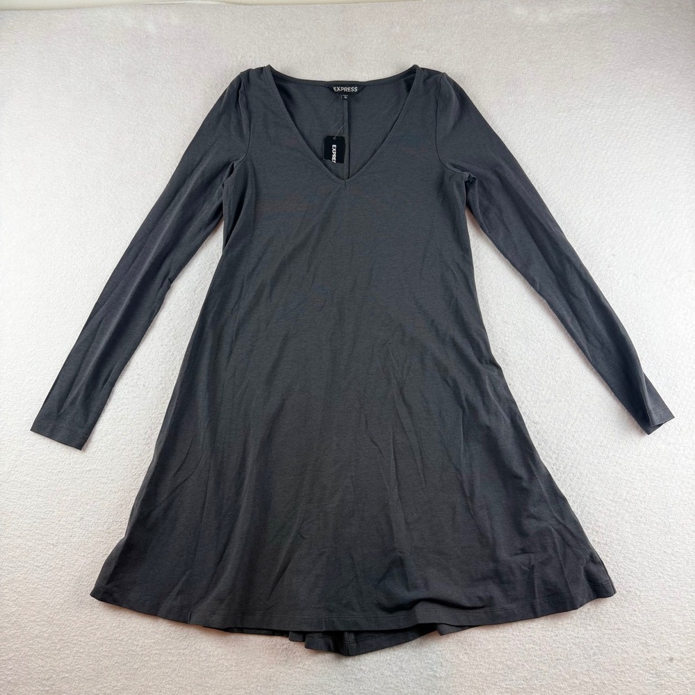 Express Womens Long Sleeve V-Neck Fit & Flare Dress Gray XS 3738-924-001